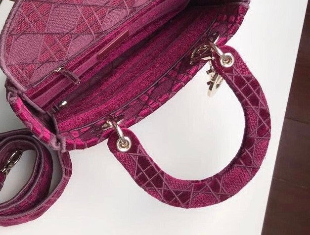 Christian Dior MEDIUM LADY D-LITE BAG Burgundy  Cannage Embroidered Velvet