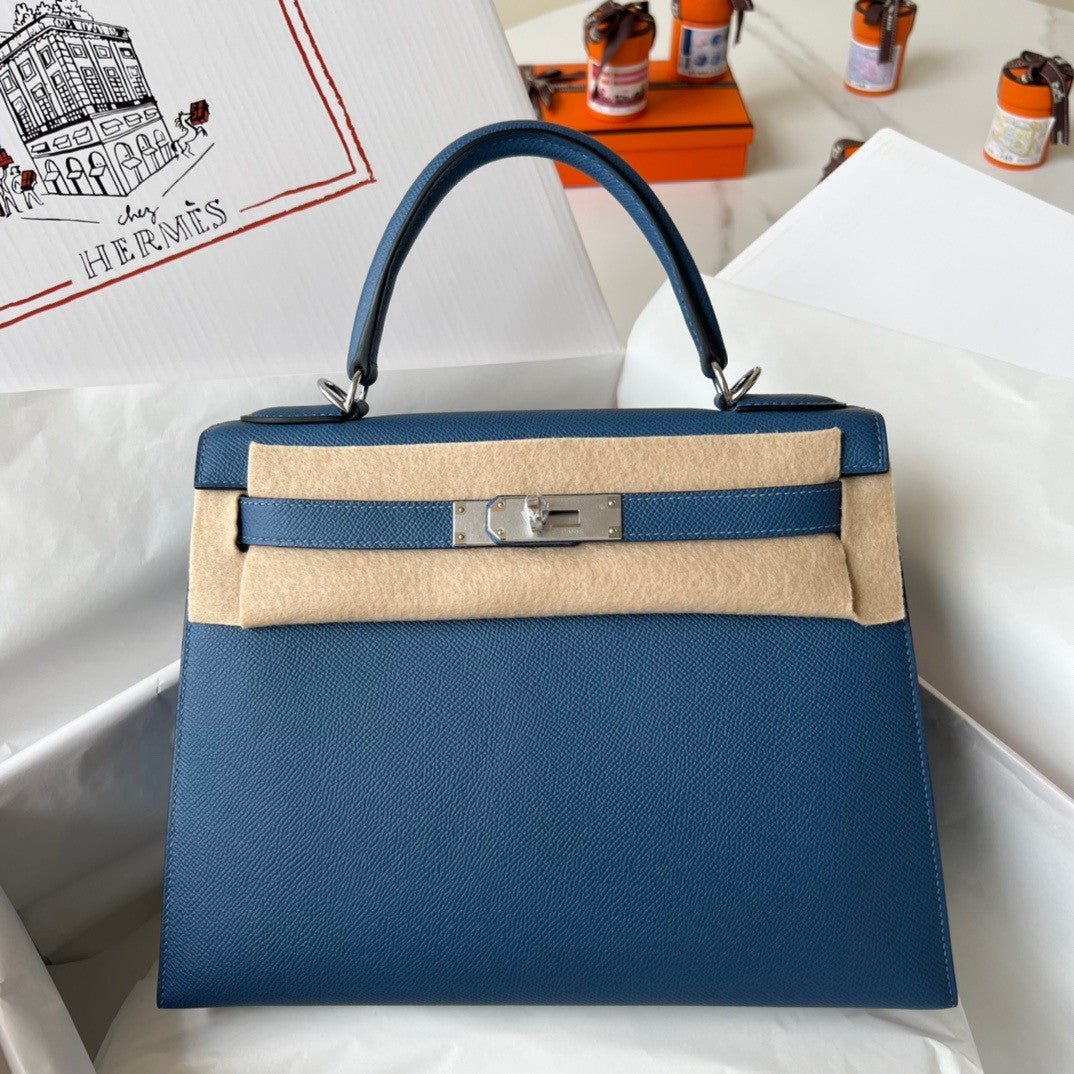Hermès R2 Blue Agate Kelly 28  Epsom Palladium Hardware