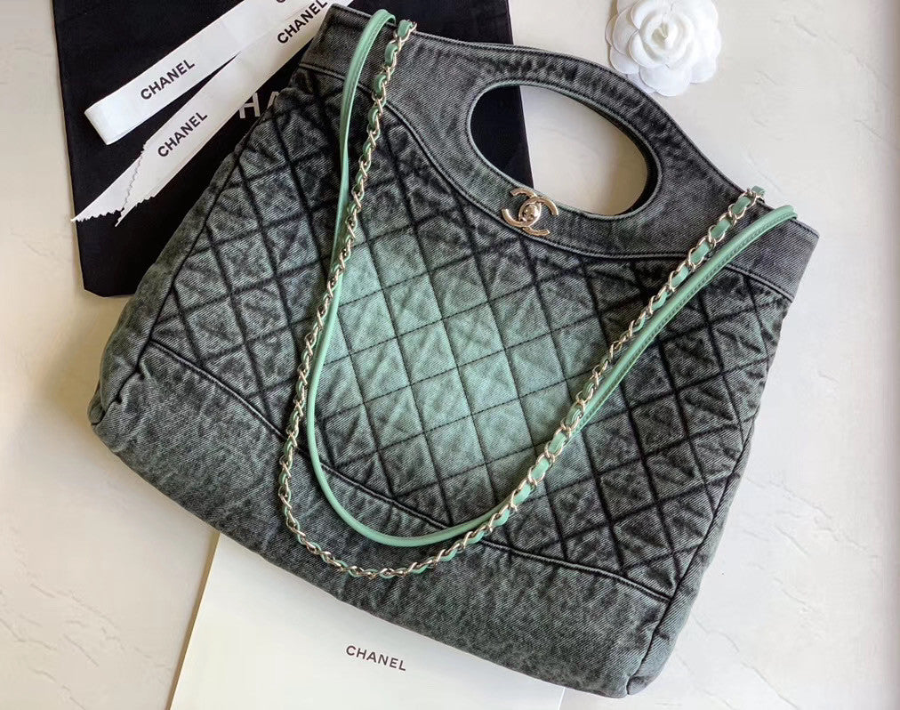 CHANEL 31 Large Denim Shopping Bag Green