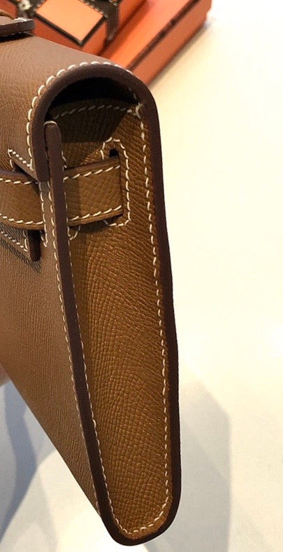 HERMES KELLY CUT CLUTCH BAG GOLD EPSOM PALLADIUM HARDWARE