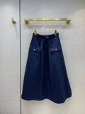Christian Dior BELTED MID-LENGTH SKIRT Deep Blue Denim-Effect Technical Cotton
