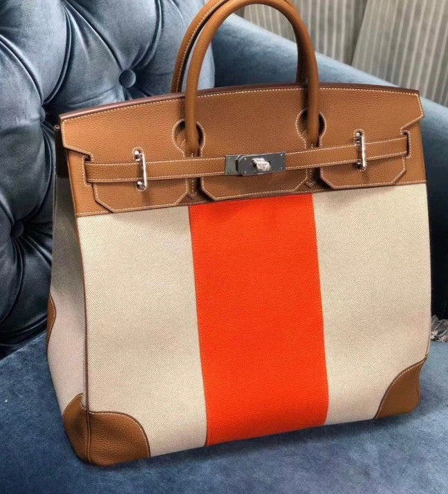 Hermes Birkin 40 HAC Gold Togo Toile De Camp Palladium Hardware