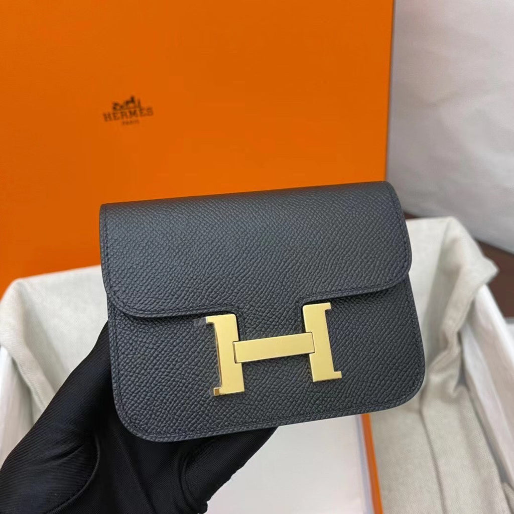 Hermès Constance Slim wallet Black Epsom leather with Gold hardware