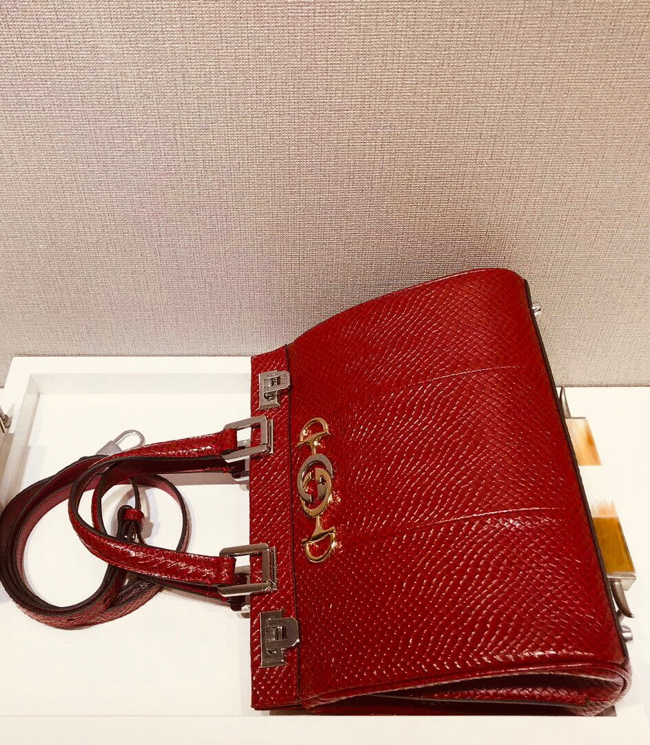 Gucci Red Zumi snakeskin medium top handle bag