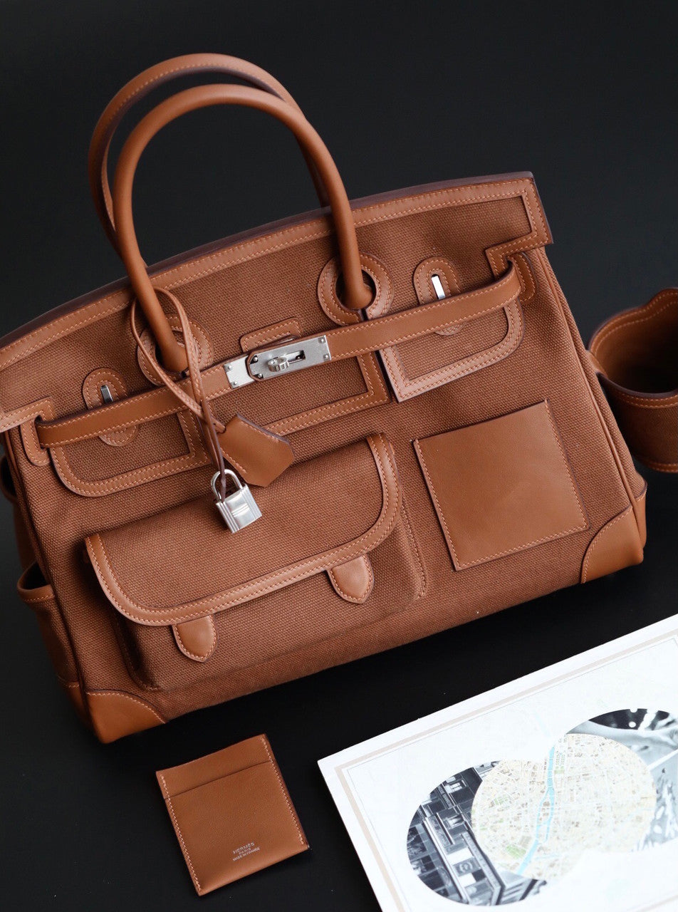 [Online Exclusive] Hermes Limited Edition Cargo Birkin 35 cm Gold Swift and canvas