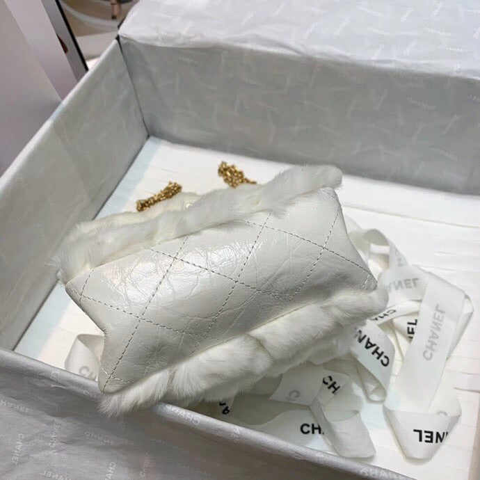 Chanel Shearling Lambskin Mini 2.55 Handbag White