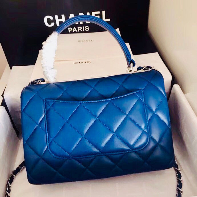 Chanel  Small Trendy CC Top Handle Bag Quilted Lambskin Navy Blue