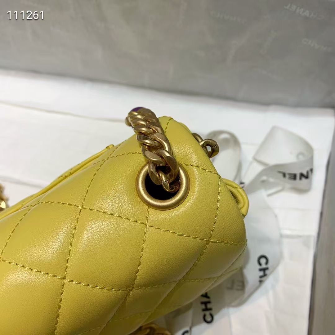 Chanel Flap Bag with  Resin & Gold-Tone Metal Yellow Small