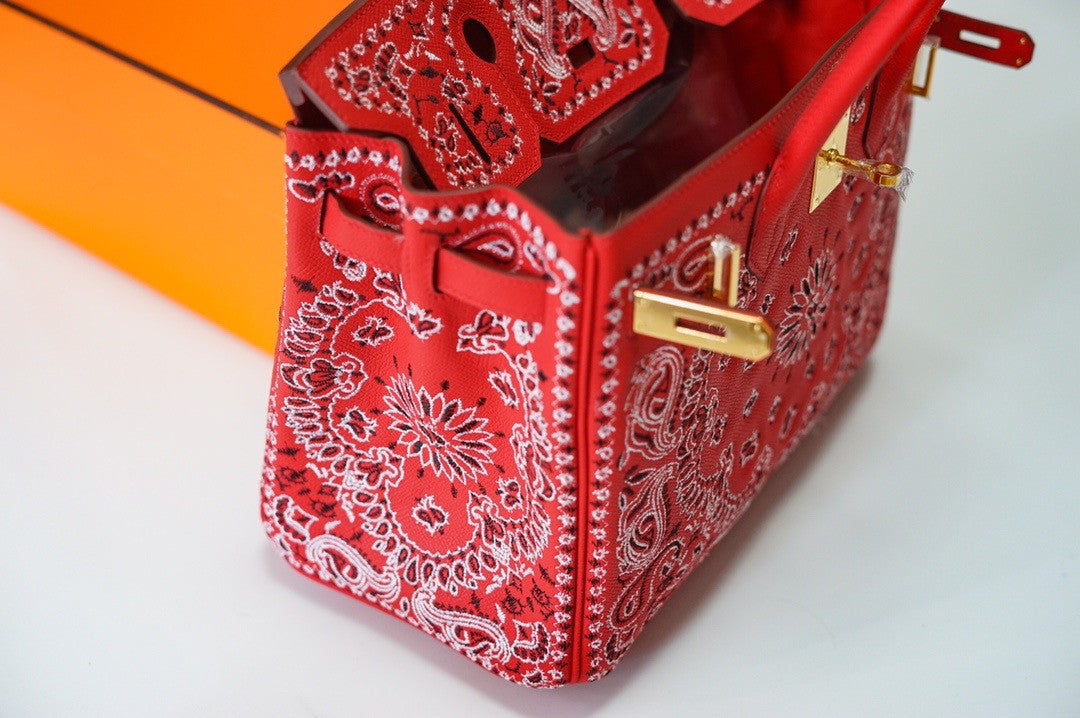 Hermes x Jay Ahr Special Edition custom-embroidering  Red Birkin Bag 30cm Epsom Leather Gold Hardware [Carry by Kylie Jenner, Cardi B]
