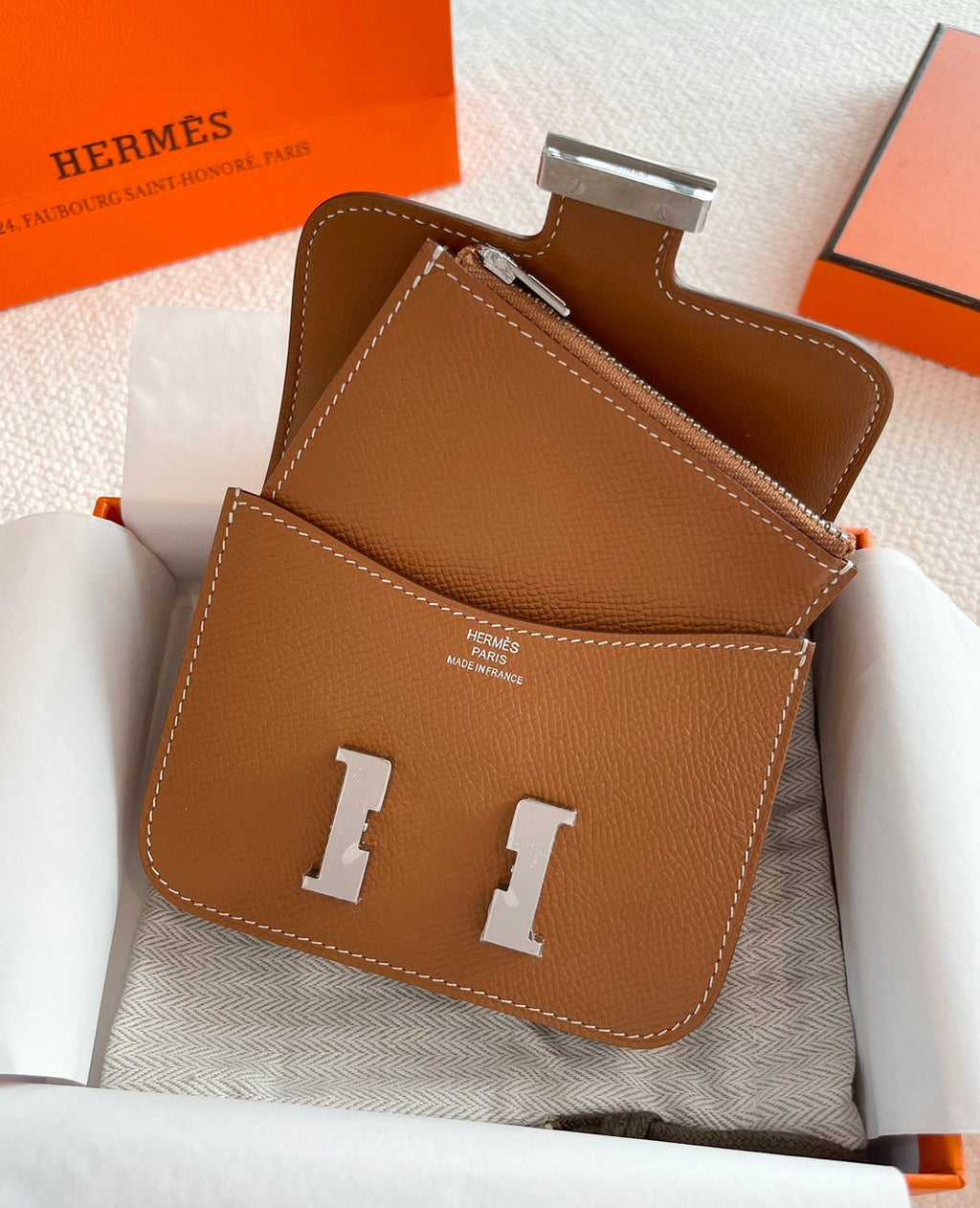 Hermès Constance Slim wallet Gold Epsom leather with palladium hardware