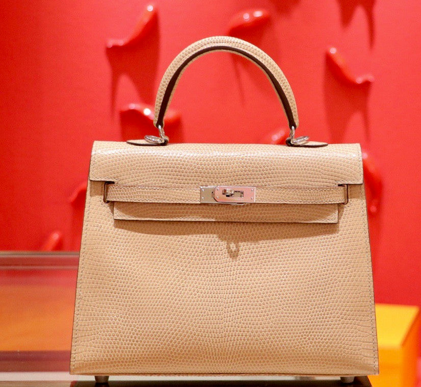 Hermes Kelly 25 Bag Sellier Abricot  Lizard Palladium