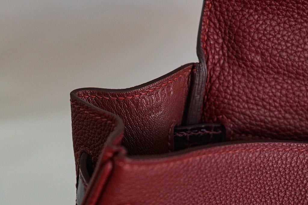 Hermes Bordeaux Kelly Touch bag 32 Retourne Togo/ Niloticus Crocodile