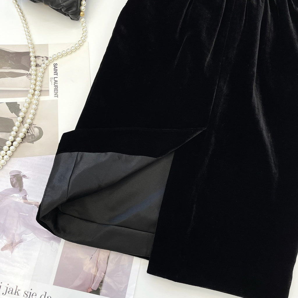 Saint Laurent V-NECK MIDI DRESS IN CUPRO VELVET