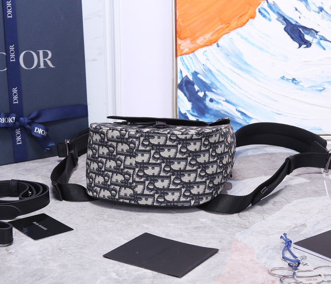 Christian Dior MINI SADDLE BACKPACK Navy Blue Dior Oblique Jacquard