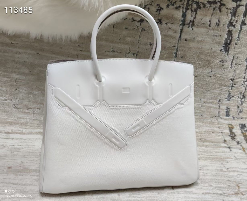Hermes Shadow Birkin 35 White Swift Palladium Hardware