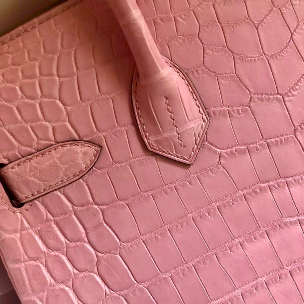 Hermes 1Q Rose Confetti Birkin 30 in Porosus  Crocodile with Palladium hardware