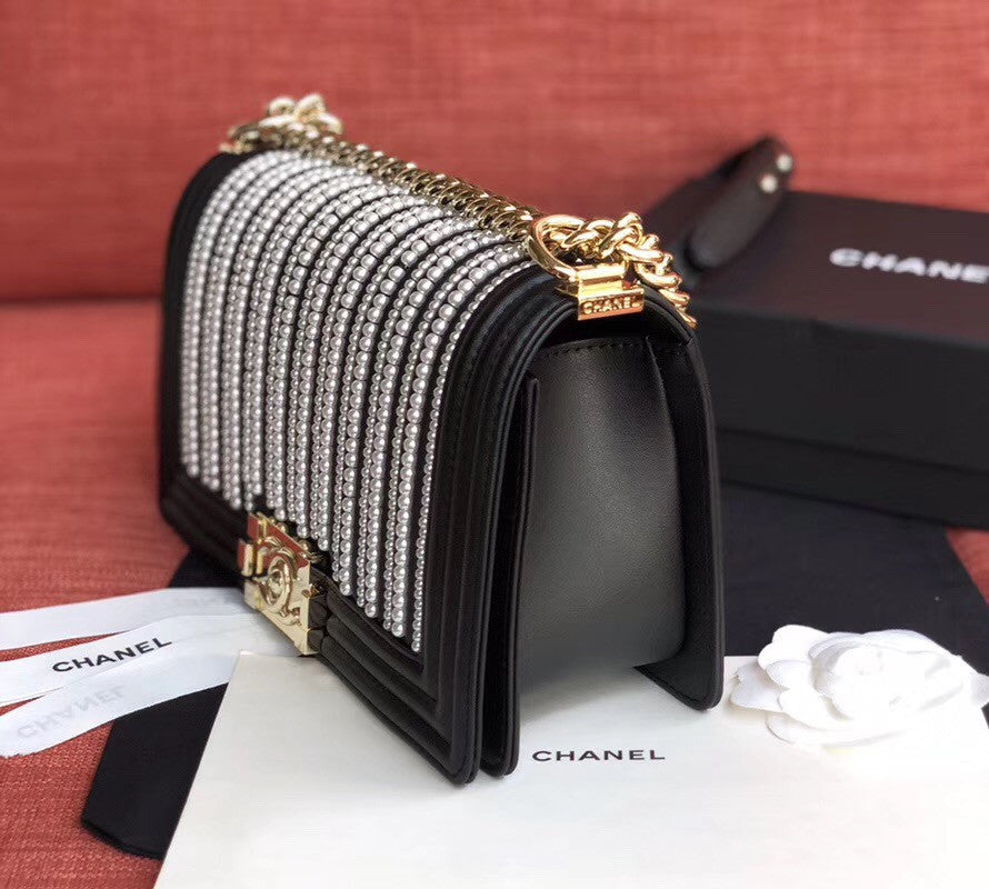 Chanel  BOY CHANEL Handbag With Imitation Pearls Black