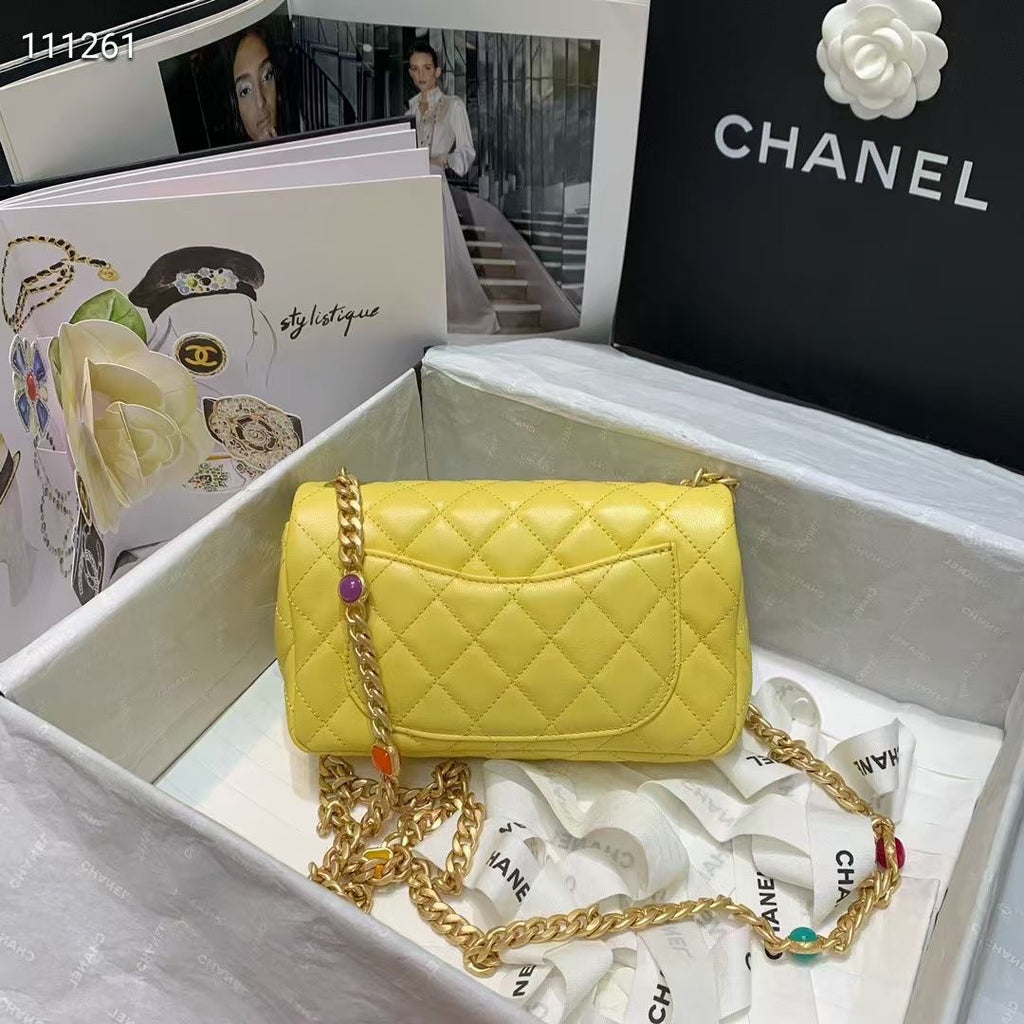 Chanel Flap Bag with  Resin & Gold-Tone Metal Yellow Small