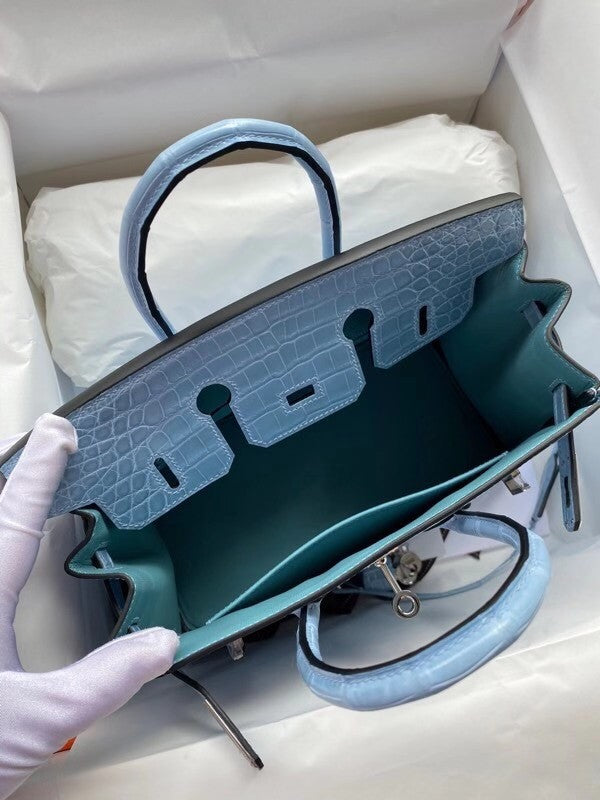 Hermes P3 Bleu Du Nord Birkin Bag 25cm Niloticus Crocodile Palladium Hardware