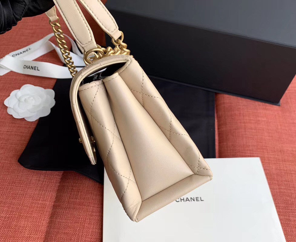 Chanel Flap Bag With Top Handle Cream AS1174