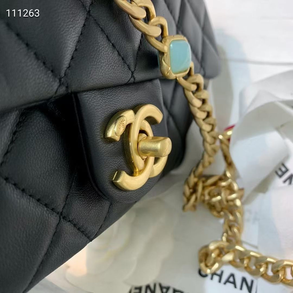 Chanel Flap Bag with  Resin & Gold-Tone Metal Black Small