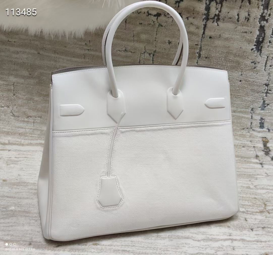 Hermes Shadow Birkin 35 White Swift Palladium Hardware