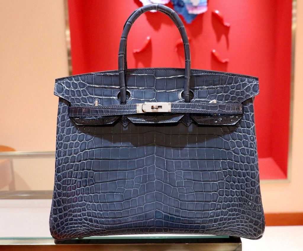 Hermes Bleu Thalassa Birkin 35 in Shiny Porosus Crocodile with Palladium hardware