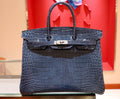 Hermes Bleu Thalassa Birkin 35 in Shiny Porosus Crocodile with Palladium hardware