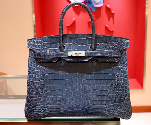 Hermes Bleu Thalassa Birkin 35 in Shiny Porosus Crocodile with Palladium hardware