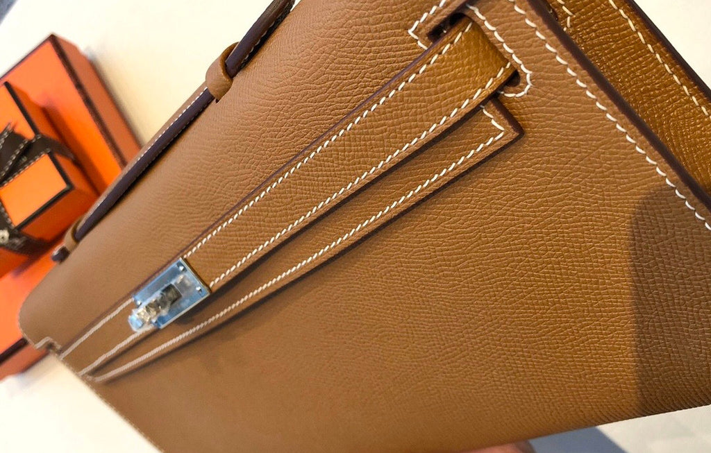 HERMES KELLY CUT CLUTCH BAG GOLD EPSOM PALLADIUM HARDWARE