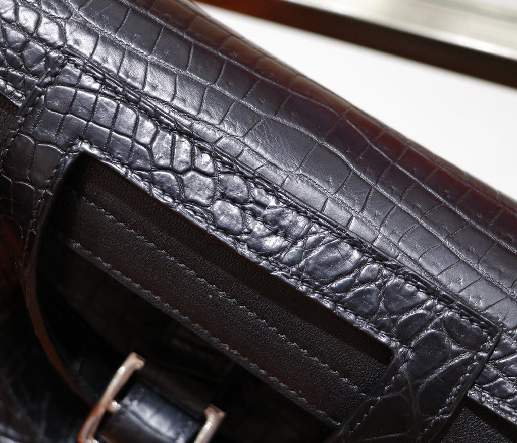 Hermes Halzan 31 cm in Black Niloticus crocodile leather