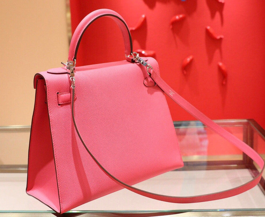 Hermès 8W Rose Azalee  Kelly 28  Epsom Palladium Hardware