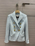 Balmain White and pale blue gingham print tweed jacket