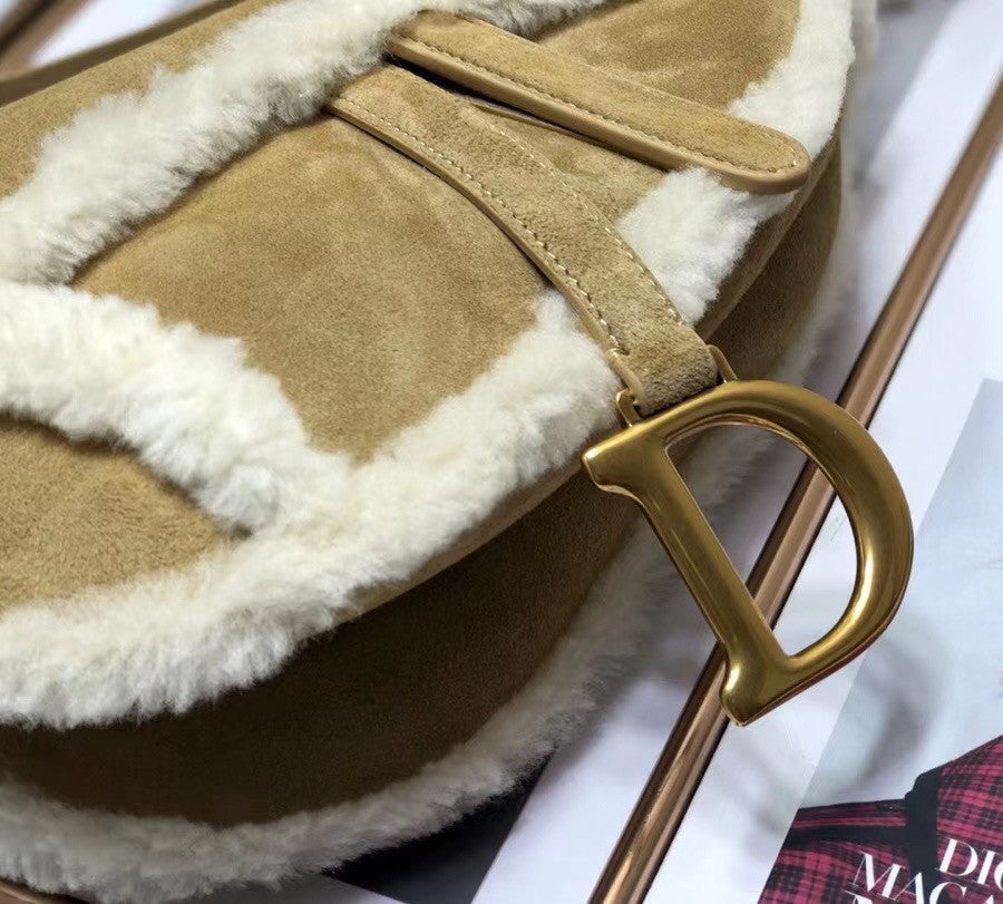 Christian Dior SADDLE BAG Camel-Colored Shearling