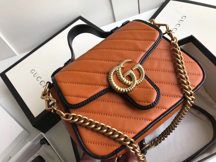 Gucci GG Marmont small top handle bag Cognac Leather