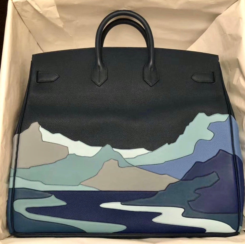 Hermes LIMITED EDITION  ''ENDLESS ROAD - NIGHT'' HAC BIRKIN 50  TOGO, SWIFT & CLÉMENCE LEATHER WITH PALLADIUM HARDWARE