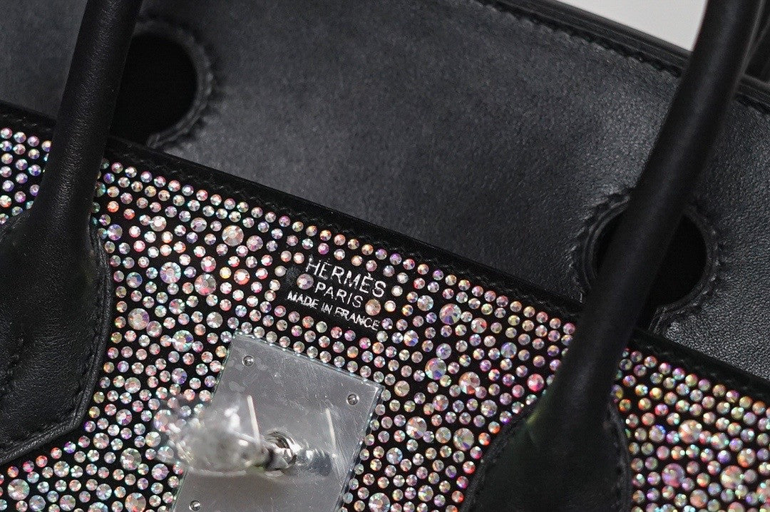 Hermes Black Birkin 30 Swift Leather with Swarovski crystal(Carried by Paris Hilton)