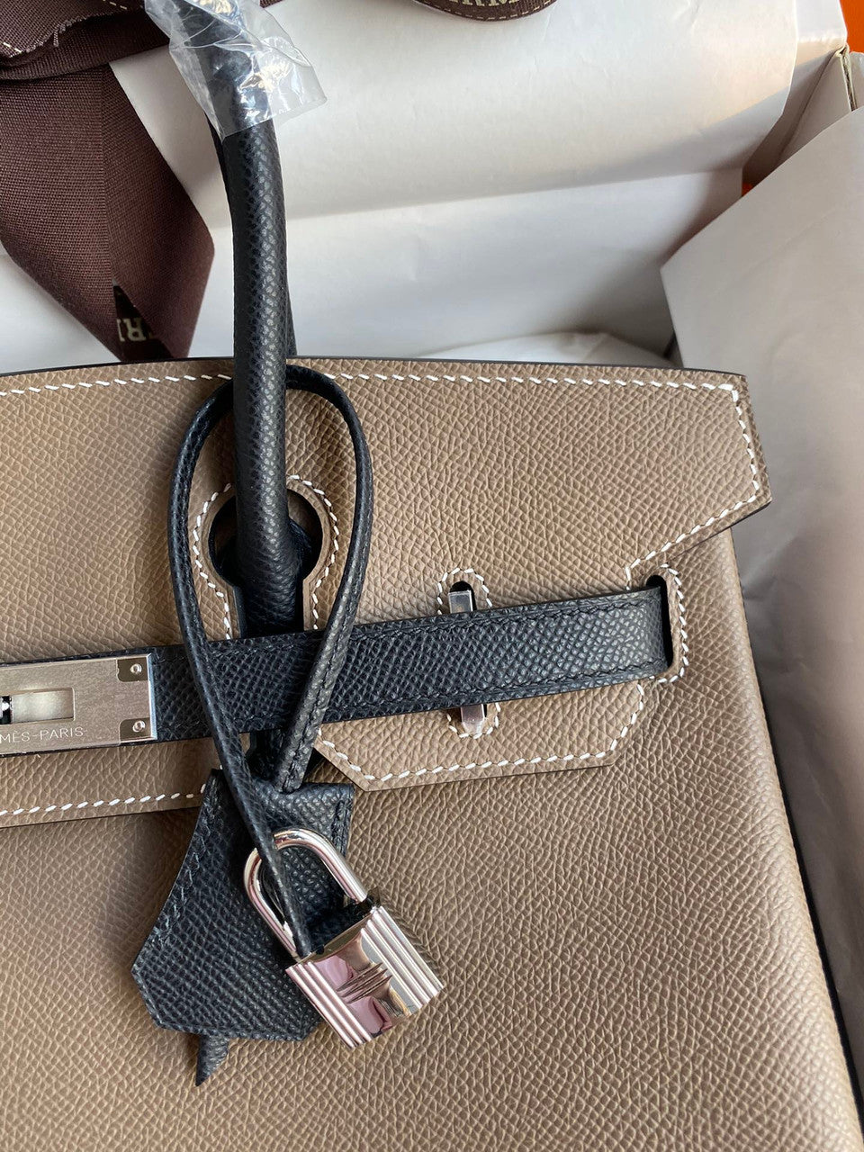 Hermès Etope/Black Birkin 30 cm Epsom Leather Palladium Hardware