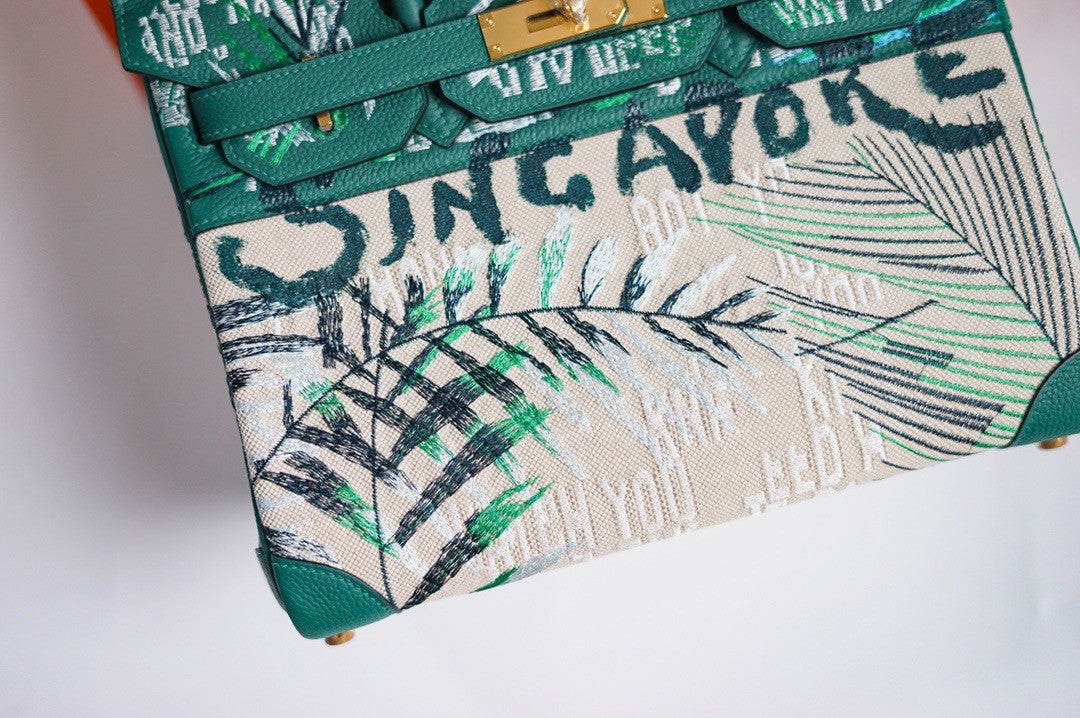 [Online Exclusive] Hermes Singapore Limited Edition Embroidered Birkin 30 Bag Green