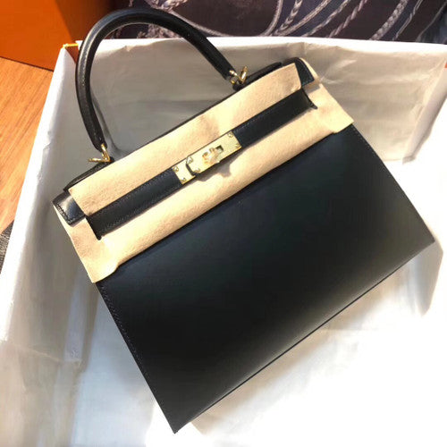 Hermès Black Kelly 28 Box Leather Gold Hardware
