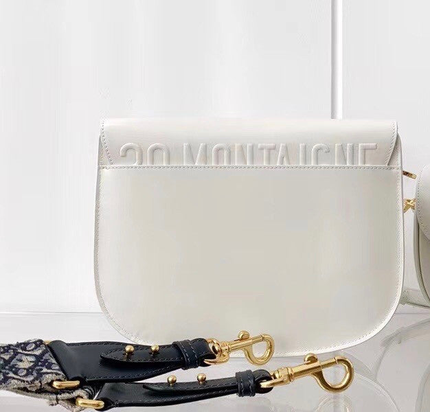 Christian Dior LARGE DIOR BOBBY BAG White Box Calfskin with Blue Dior Oblique Embroidered Strap