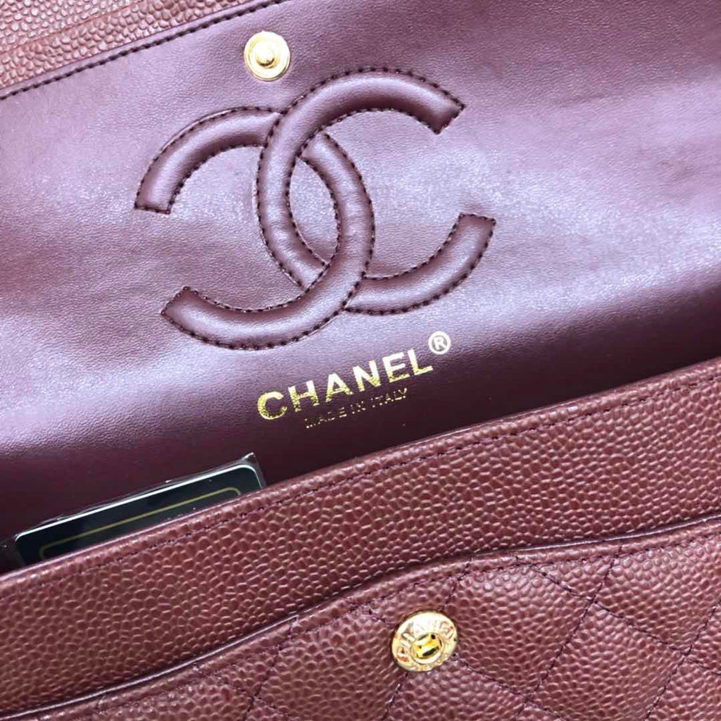 CHANEL Bordeaux Caviar Leather Classic Double Flap 2.55 Shoulder Bag Gold HW 2021