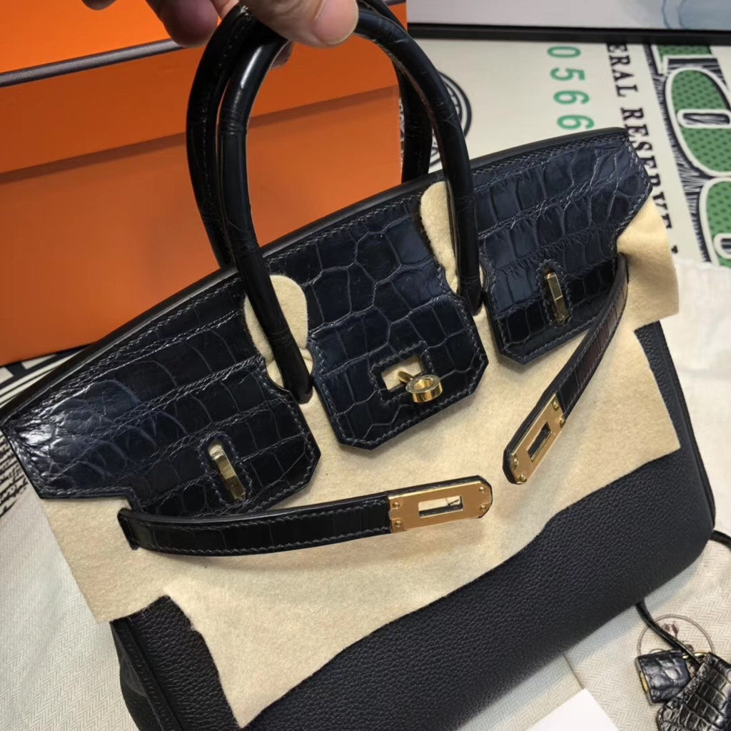 Hermes Birkin 30 Bag Limited Edition Patchwork Black Alligator