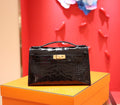 Hermes Black Mini Kelly Pochette Gator Shine with Gold Hardware