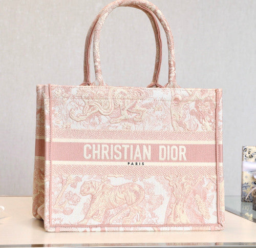 Christian Dior SMALL DIOR BOOK TOTE Pink Multicolor Toile De Jouy Embroidery