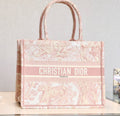 Christian Dior SMALL DIOR BOOK TOTE Pink Multicolor Toile De Jouy Embroidery
