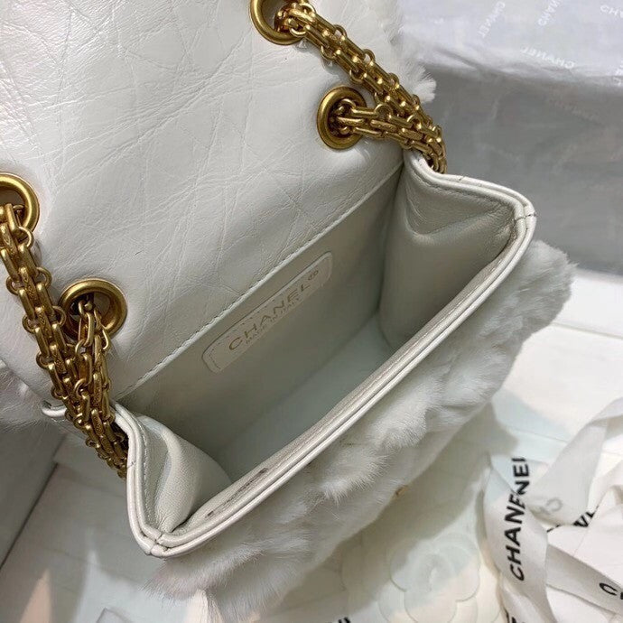 Chanel Shearling Lambskin Mini 2.55 Handbag White