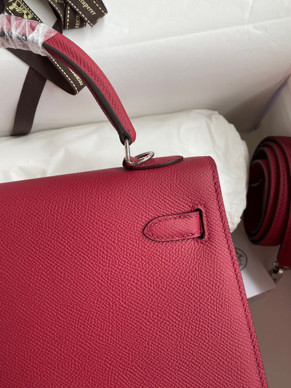 HERMES KELLY 28 SELLIER RUBIS EPSOM PALLADIUM HARDWARE