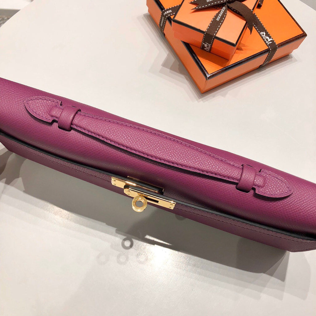 HERMES KELLY CUT CLUTCH BAG TOSCA EPSOM GOLD HARDWARE