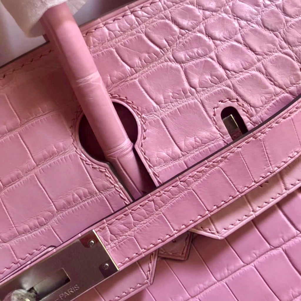 Hermes 1Q Rose Confetti Birkin 30 in Porosus  Crocodile with Palladium hardware